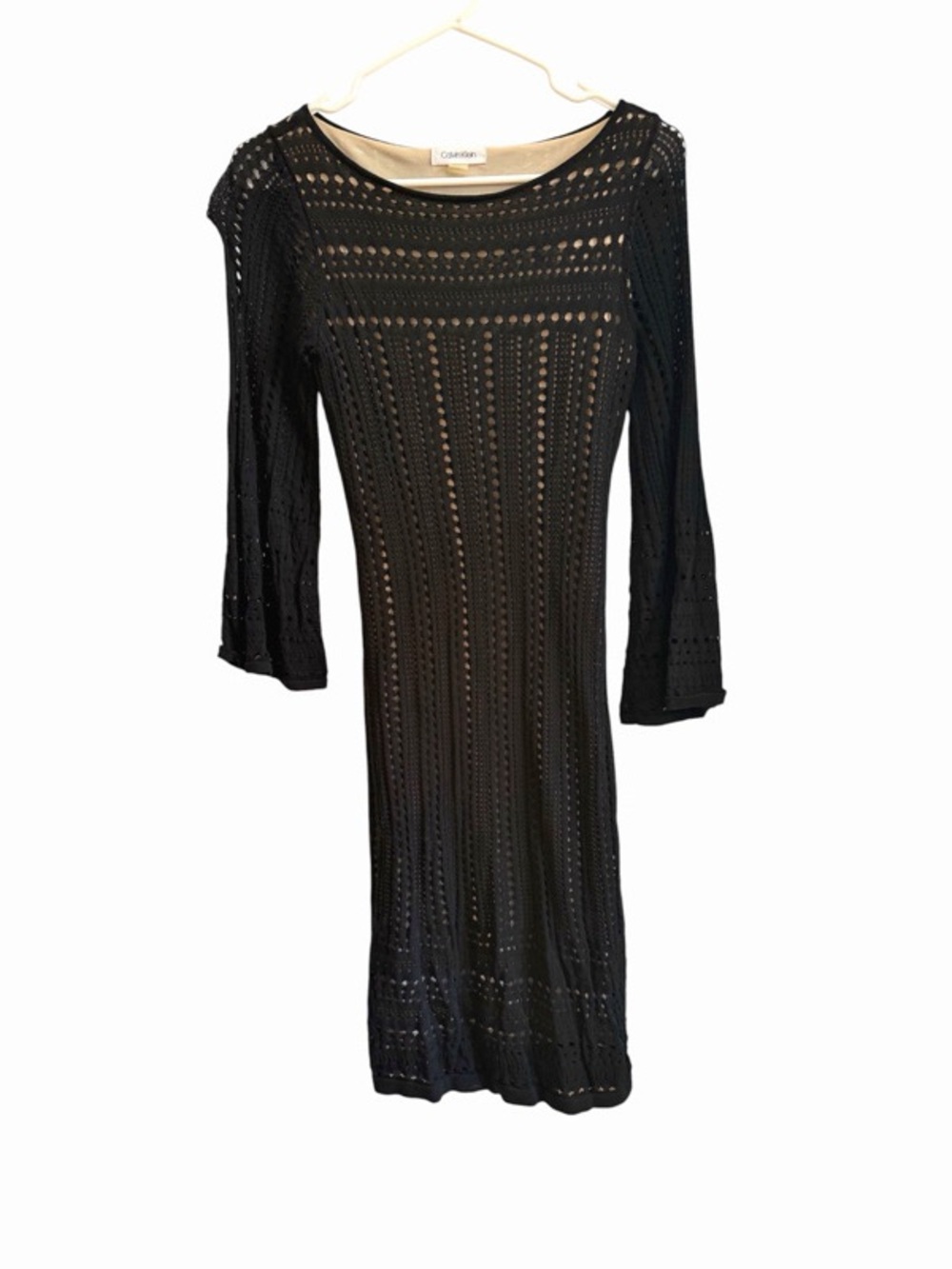 Calvin Klein Black Crochet Long Sleeve Midi Dress